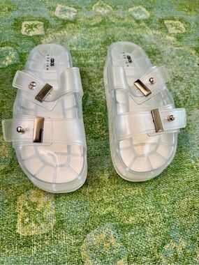 ASOS Clear Jelly Slides with Silver Buckle Details